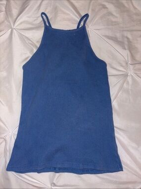 Ambiance Deep Blue Ribbed High-Neck Spaghetti Strap Tank